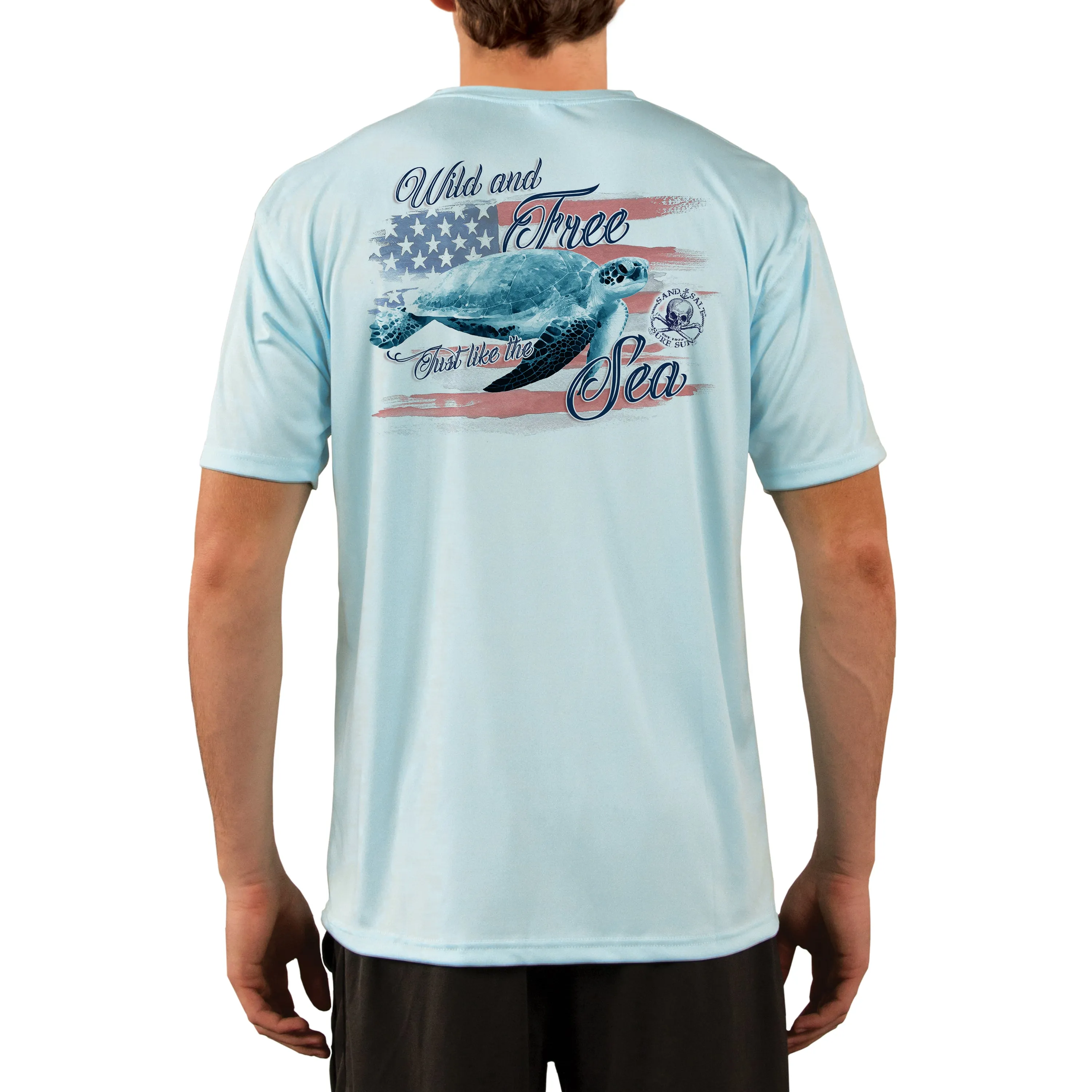 SAND.SALT.SURF.SUN. Flag Turtle Men's UPF 50  UV Sun Protection Performance Short Sleeve T-Shirt
