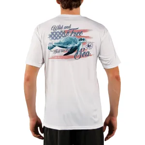 SAND.SALT.SURF.SUN. Flag Turtle Men's UPF 50  UV Sun Protection Performance Short Sleeve T-Shirt