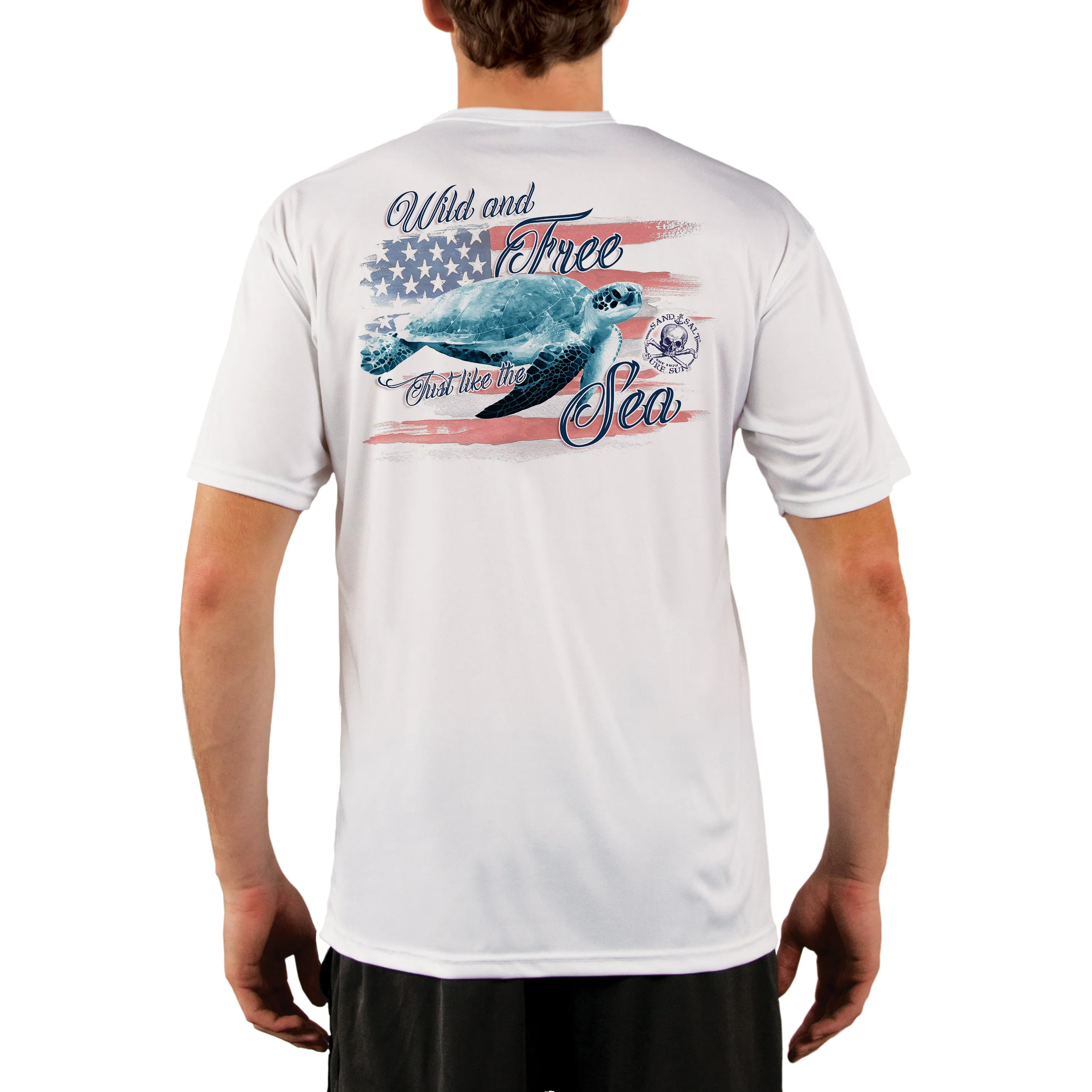 SAND.SALT.SURF.SUN. Flag Turtle Men's UPF 50  UV Sun Protection Performance Short Sleeve T-Shirt
