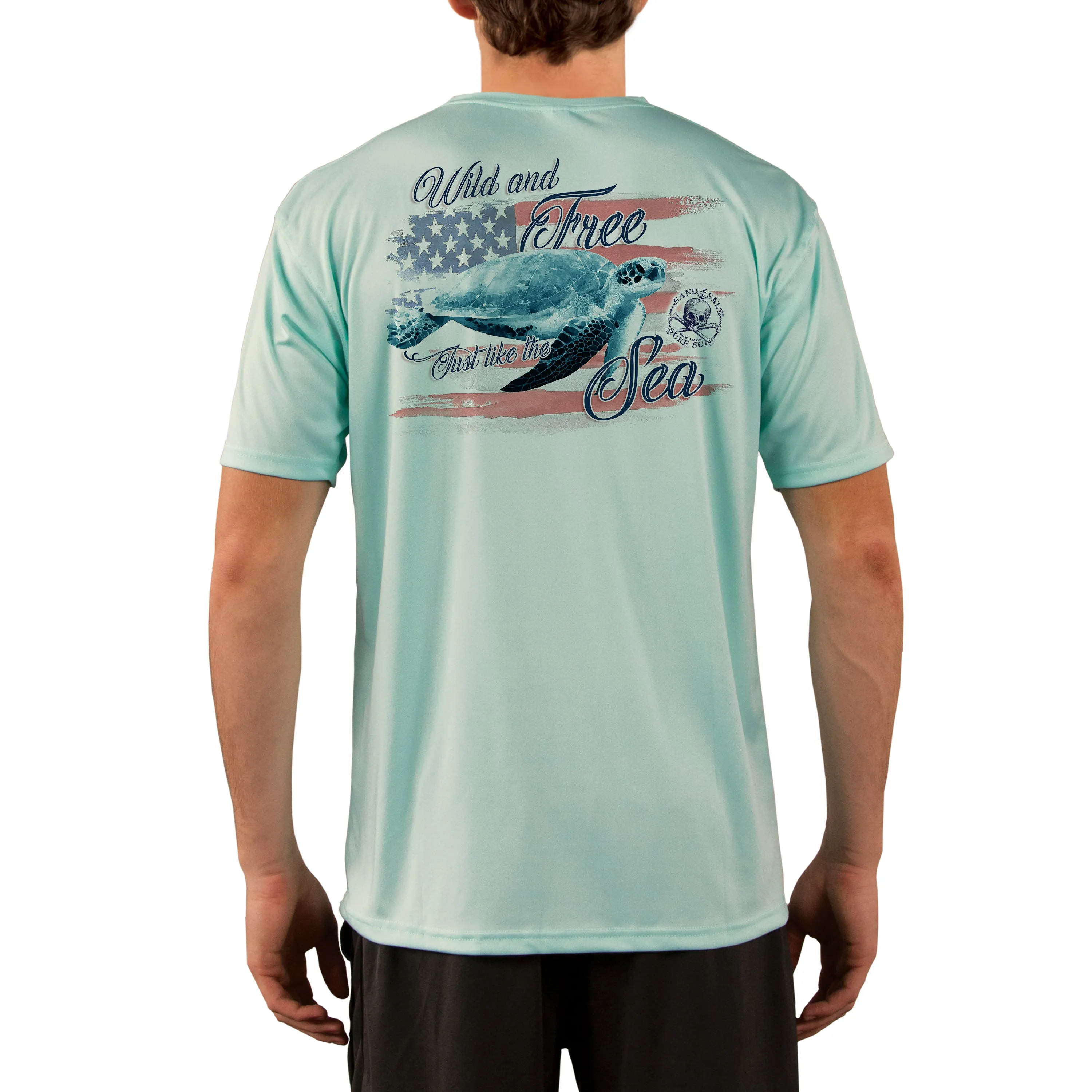 SAND.SALT.SURF.SUN. Flag Turtle Men's UPF 50  UV Sun Protection Performance Short Sleeve T-Shirt