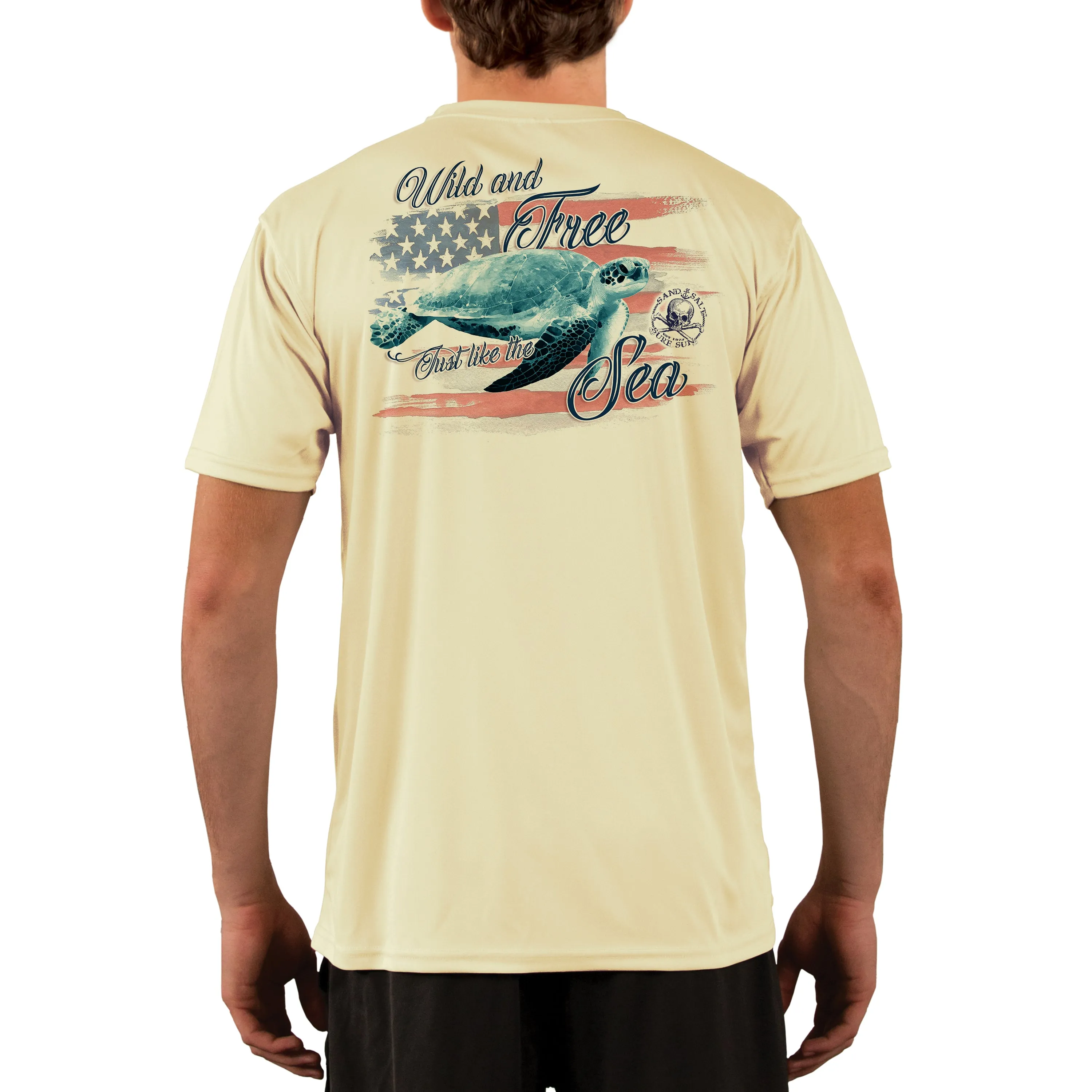 SAND.SALT.SURF.SUN. Flag Turtle Men's UPF 50  UV Sun Protection Performance Short Sleeve T-Shirt