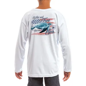 SAND.SALT.SURF.SUN. Flag Turtle Youth UPF 50  UV Sun Protection Performance Long Sleeve T-Shirt