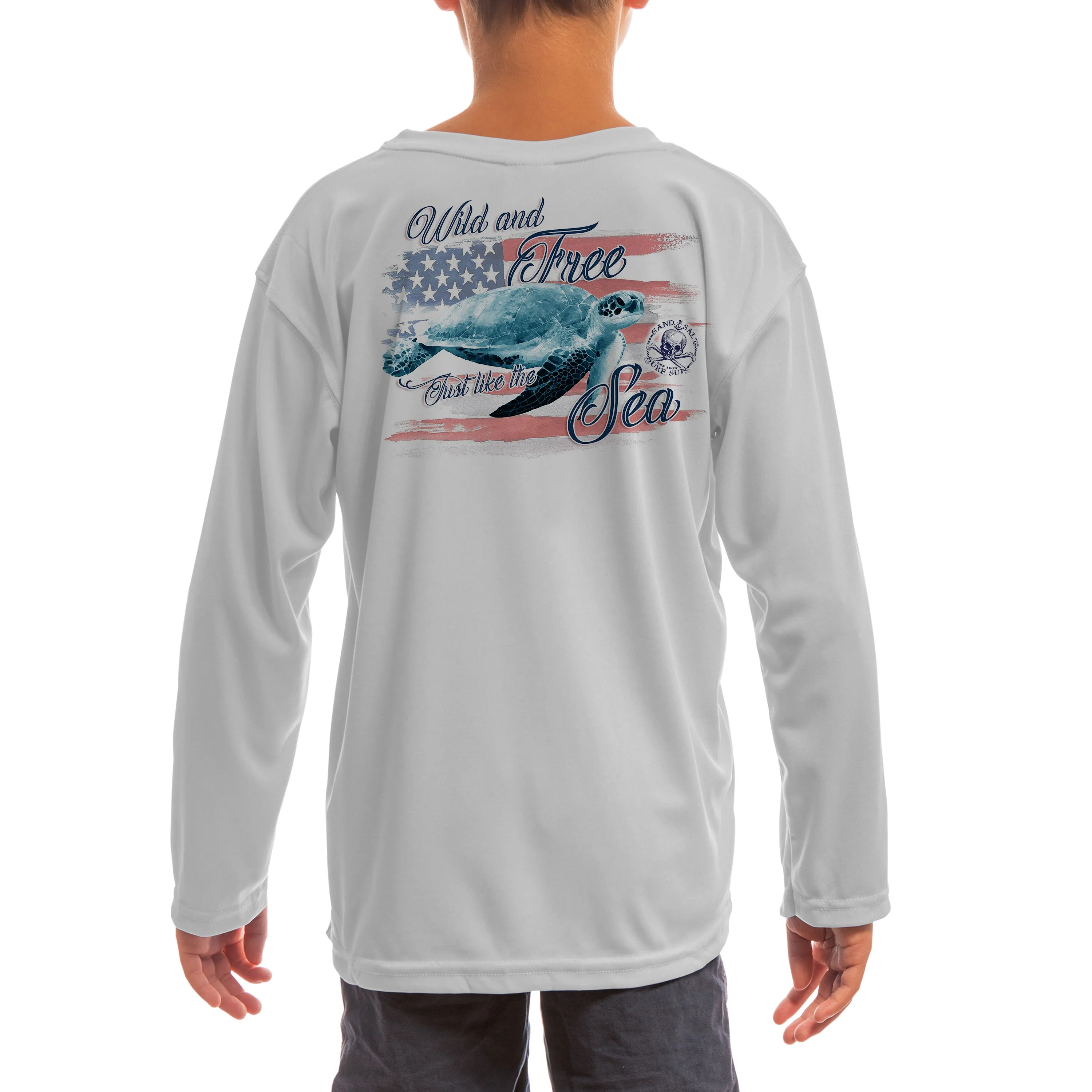 SAND.SALT.SURF.SUN. Flag Turtle Youth UPF 50  UV Sun Protection Performance Long Sleeve T-Shirt