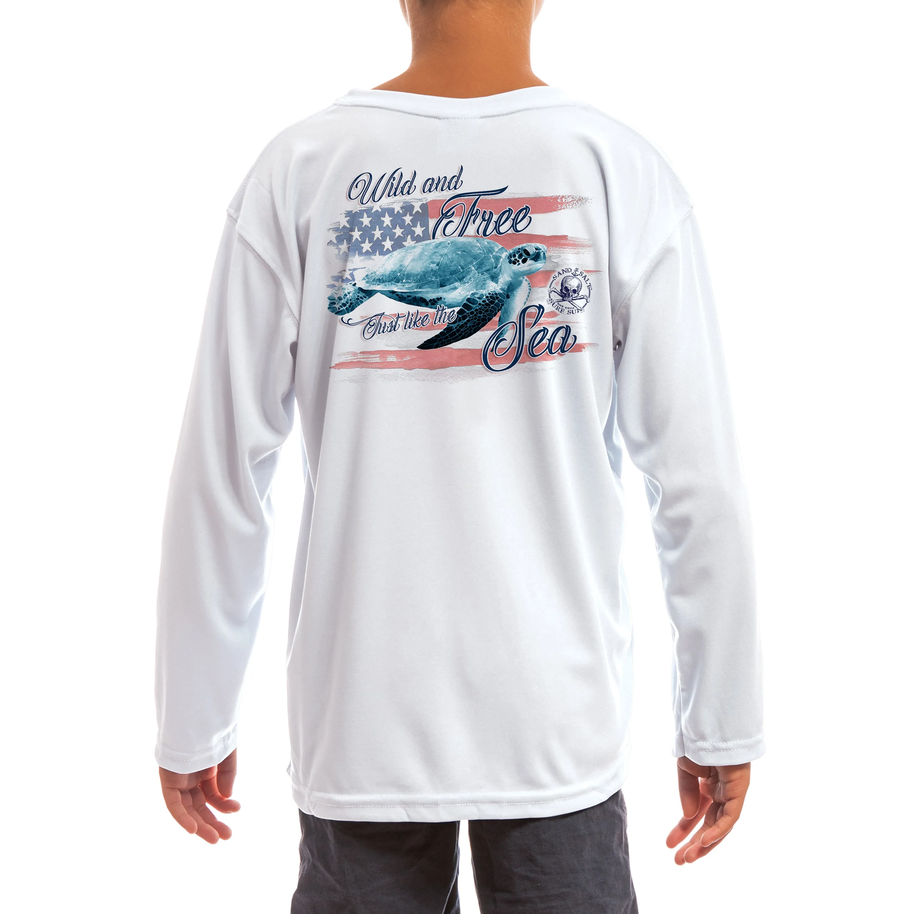 SAND.SALT.SURF.SUN. Flag Turtle Youth UPF 50  UV Sun Protection Performance Long Sleeve T-Shirt