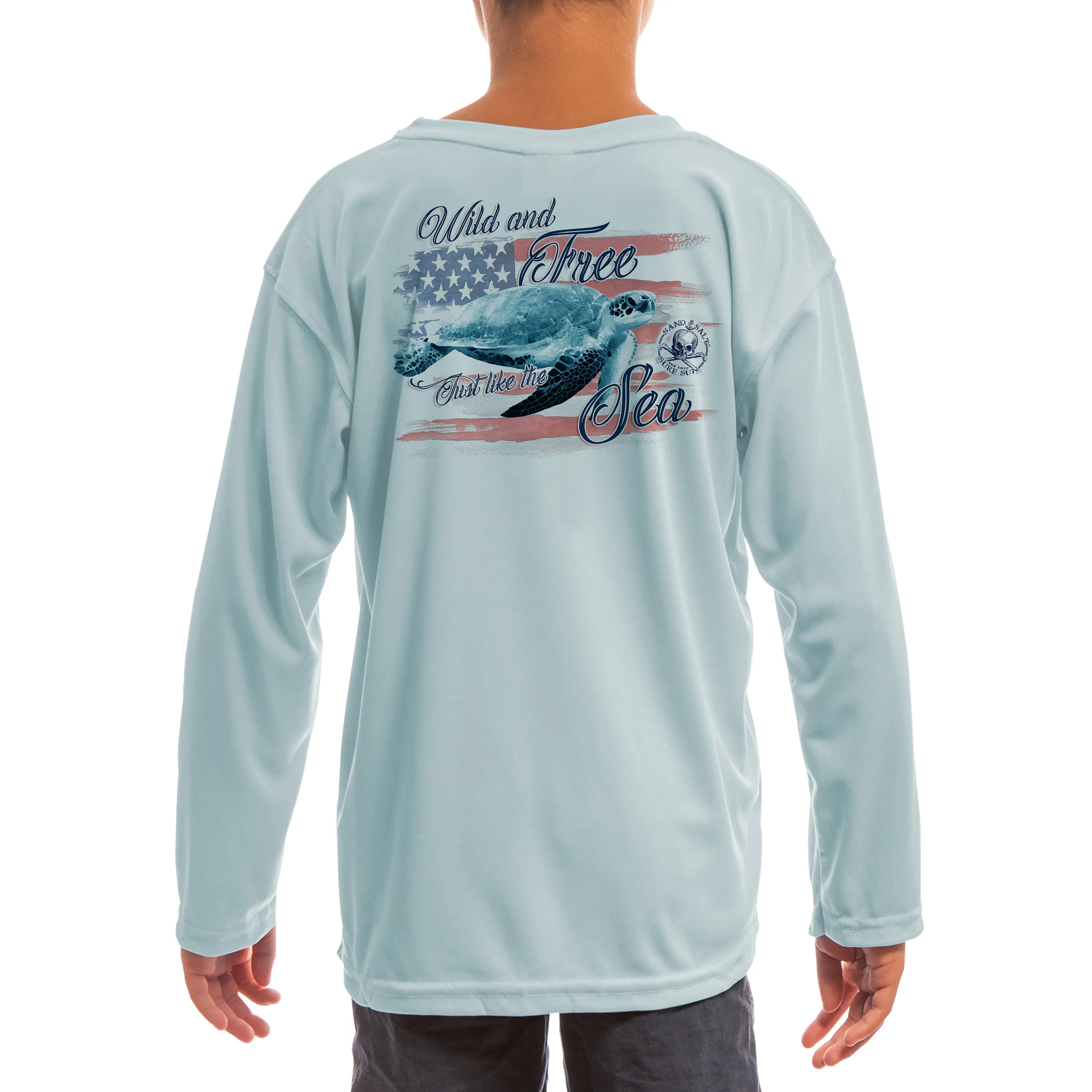 SAND.SALT.SURF.SUN. Flag Turtle Youth UPF 50  UV Sun Protection Performance Long Sleeve T-Shirt