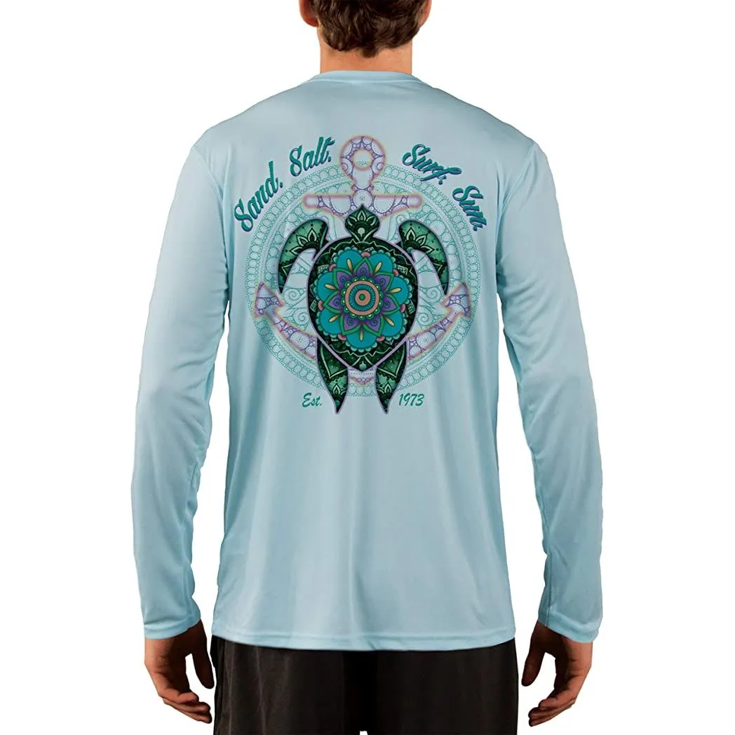 SAND.SALT.SURF.SUN. Mandala Turtle Men's UPF 50  UV Sun Protection Performance Long Sleeve T-Shirt