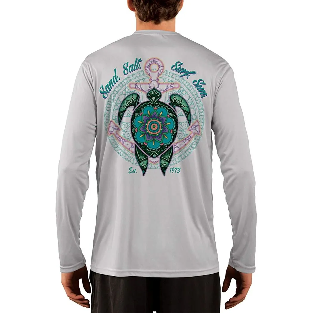 SAND.SALT.SURF.SUN. Mandala Turtle Men's UPF 50  UV Sun Protection Performance Long Sleeve T-Shirt