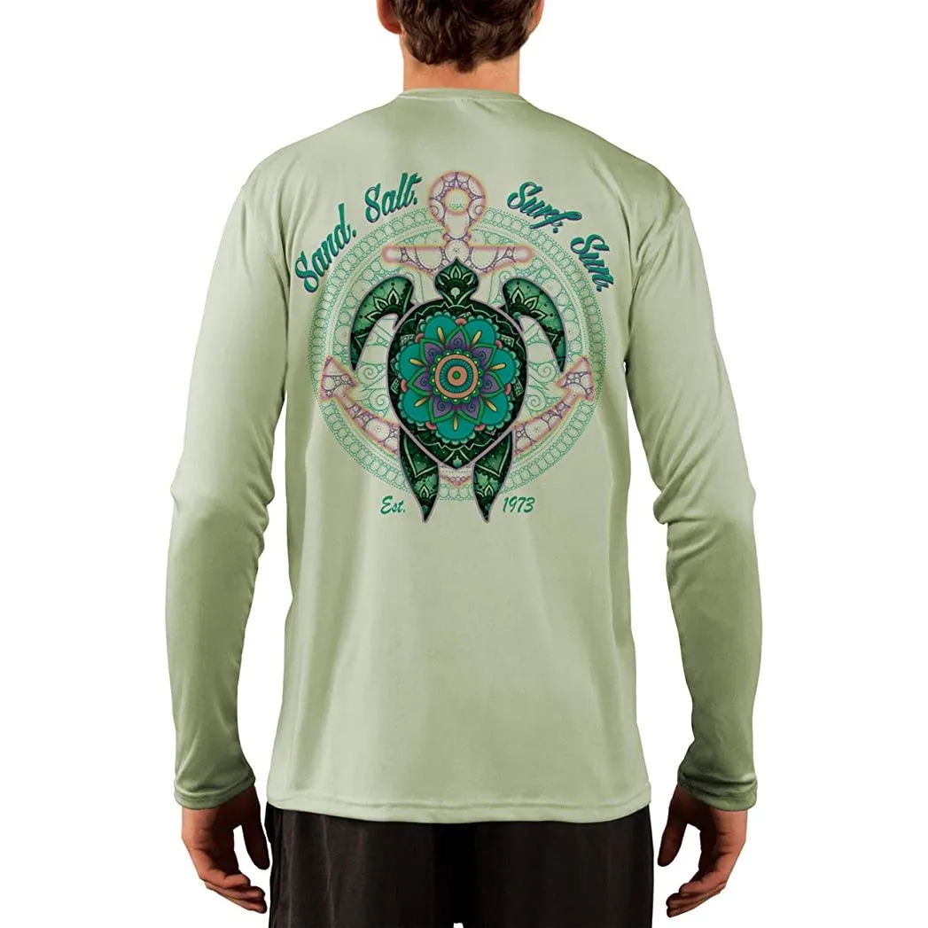 SAND.SALT.SURF.SUN. Mandala Turtle Men's UPF 50  UV Sun Protection Performance Long Sleeve T-Shirt
