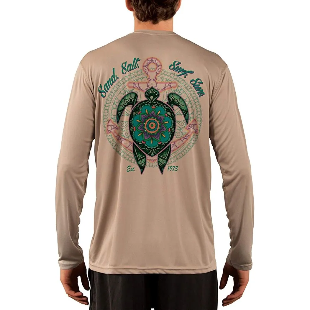 SAND.SALT.SURF.SUN. Mandala Turtle Men's UPF 50  UV Sun Protection Performance Long Sleeve T-Shirt