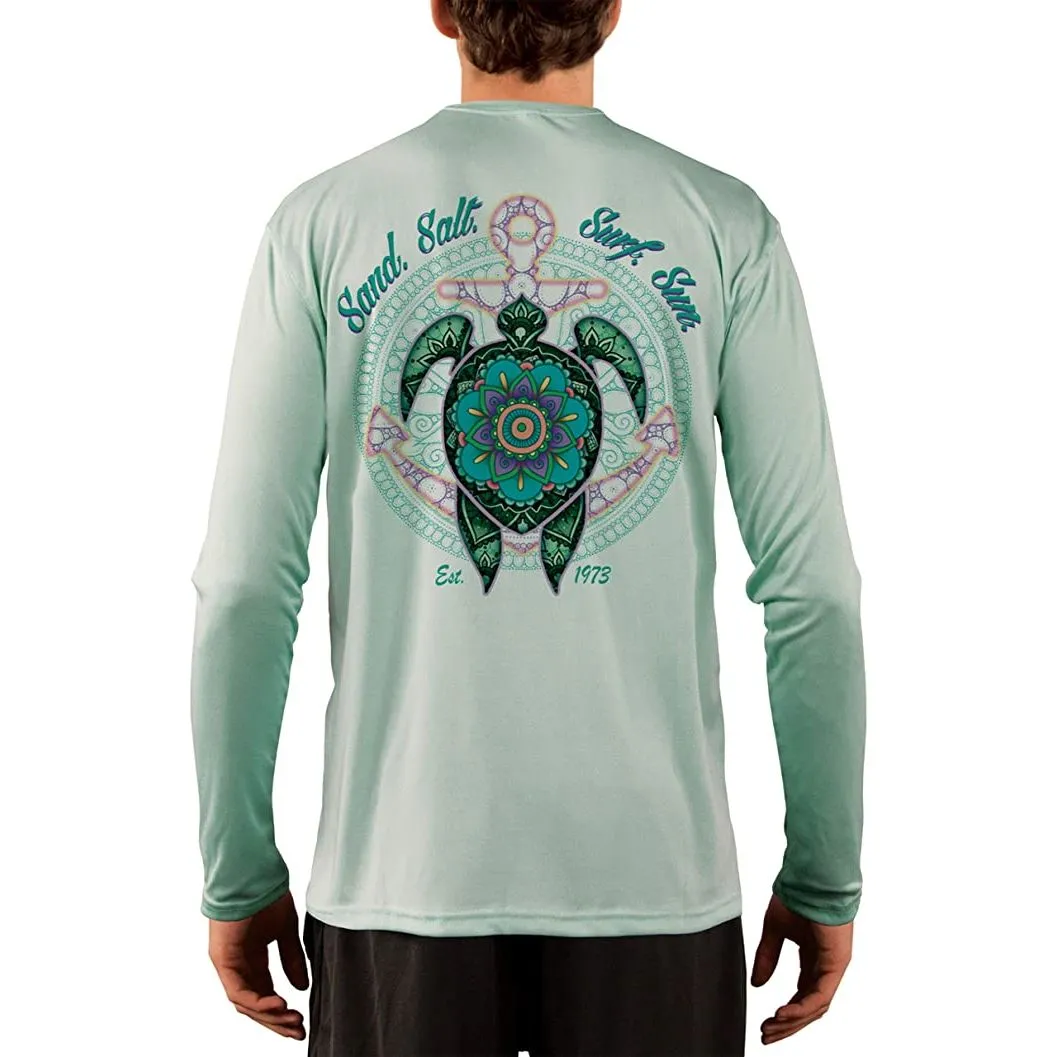 SAND.SALT.SURF.SUN. Mandala Turtle Men's UPF 50  UV Sun Protection Performance Long Sleeve T-Shirt