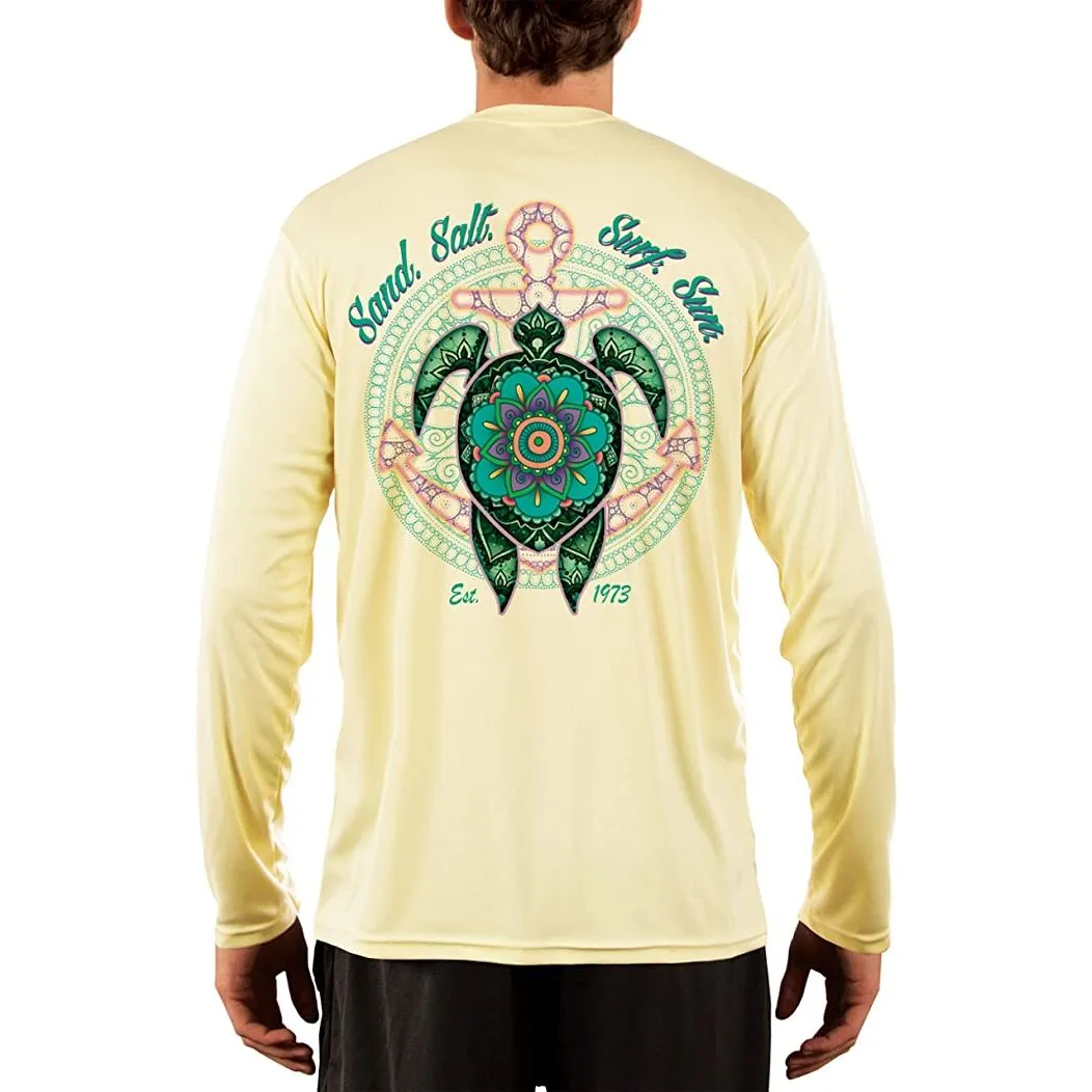 SAND.SALT.SURF.SUN. Mandala Turtle Men's UPF 50  UV Sun Protection Performance Long Sleeve T-Shirt