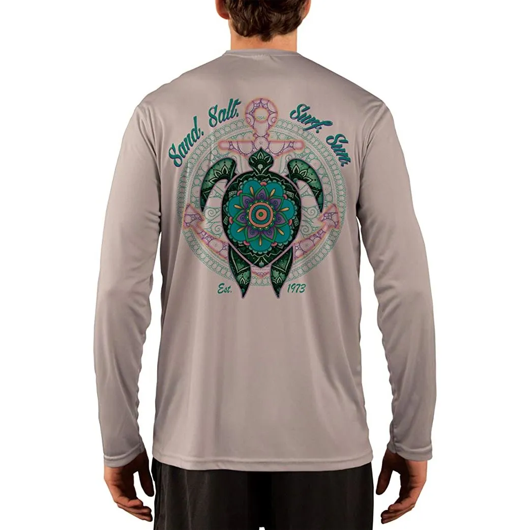 SAND.SALT.SURF.SUN. Mandala Turtle Men's UPF 50  UV Sun Protection Performance Long Sleeve T-Shirt