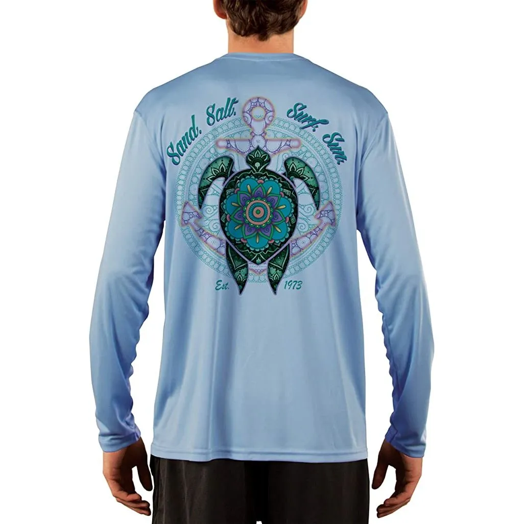 SAND.SALT.SURF.SUN. Mandala Turtle Men's UPF 50  UV Sun Protection Performance Long Sleeve T-Shirt