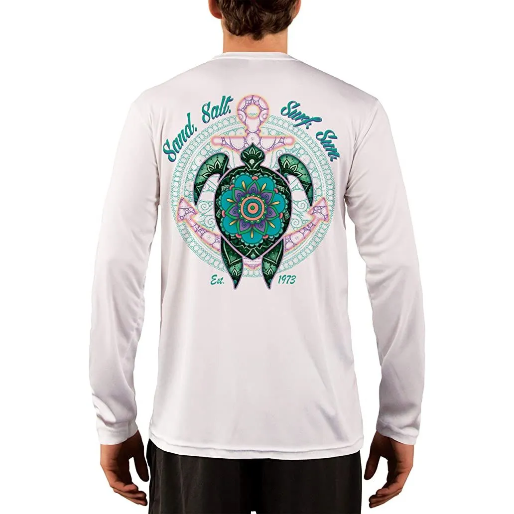 SAND.SALT.SURF.SUN. Mandala Turtle Men's UPF 50  UV Sun Protection Performance Long Sleeve T-Shirt
