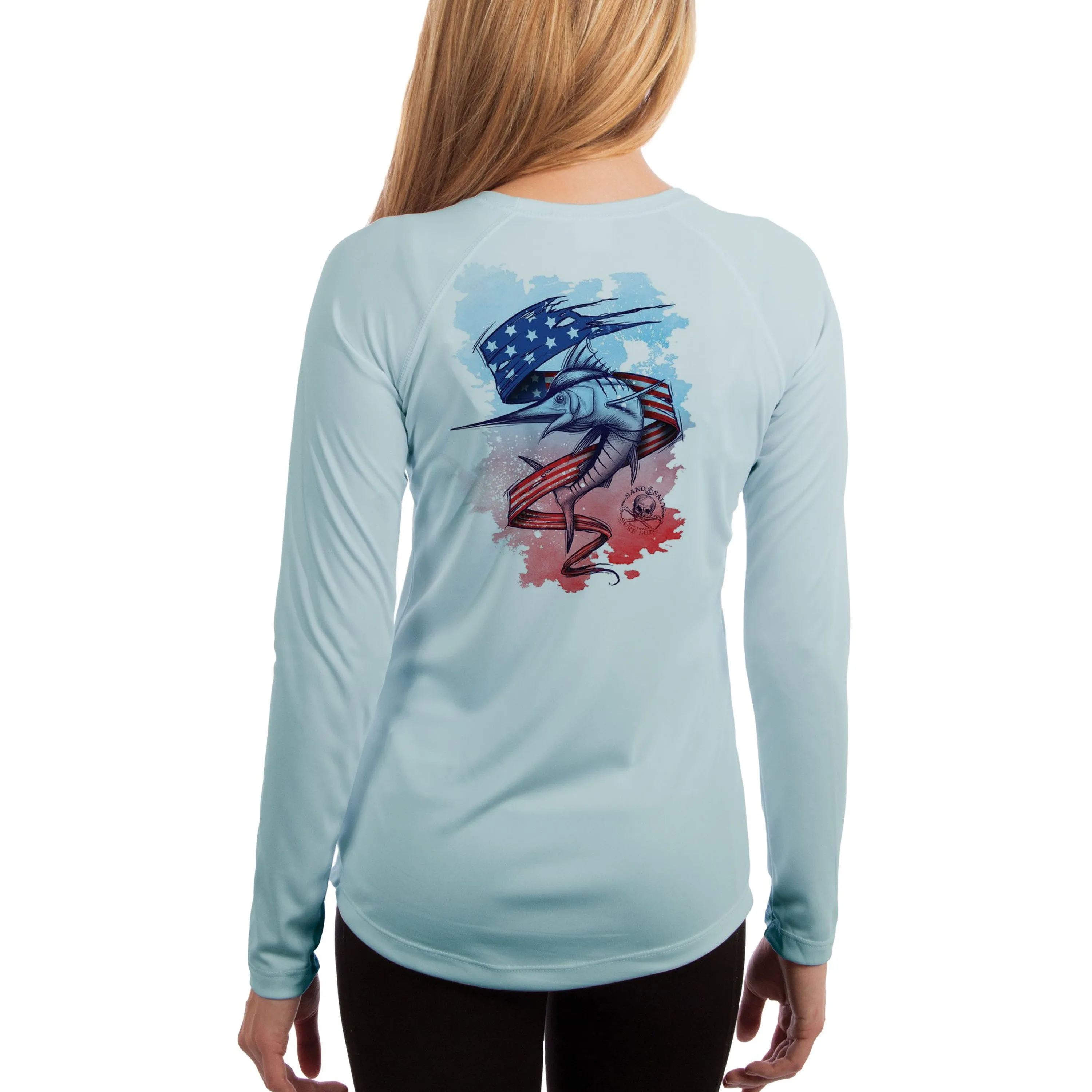 SAND.SALT.SURF.SUN. Marlin Flag  Women's UPF 50  UV Sun Protection Performance Long Sleeve T-Shirt