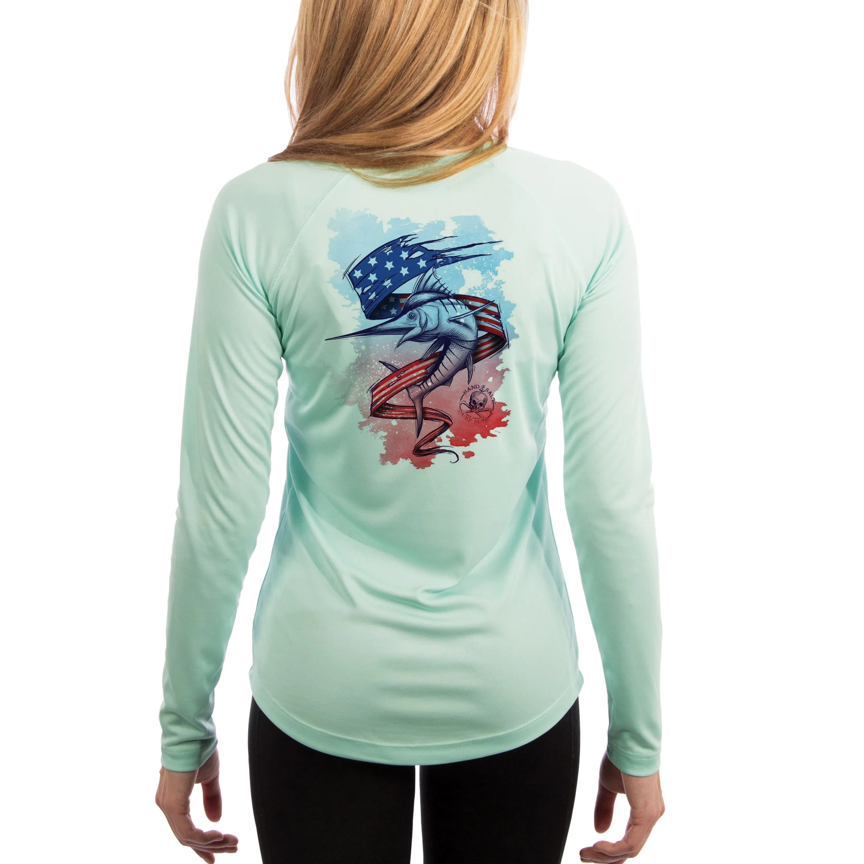 SAND.SALT.SURF.SUN. Marlin Flag  Women's UPF 50  UV Sun Protection Performance Long Sleeve T-Shirt