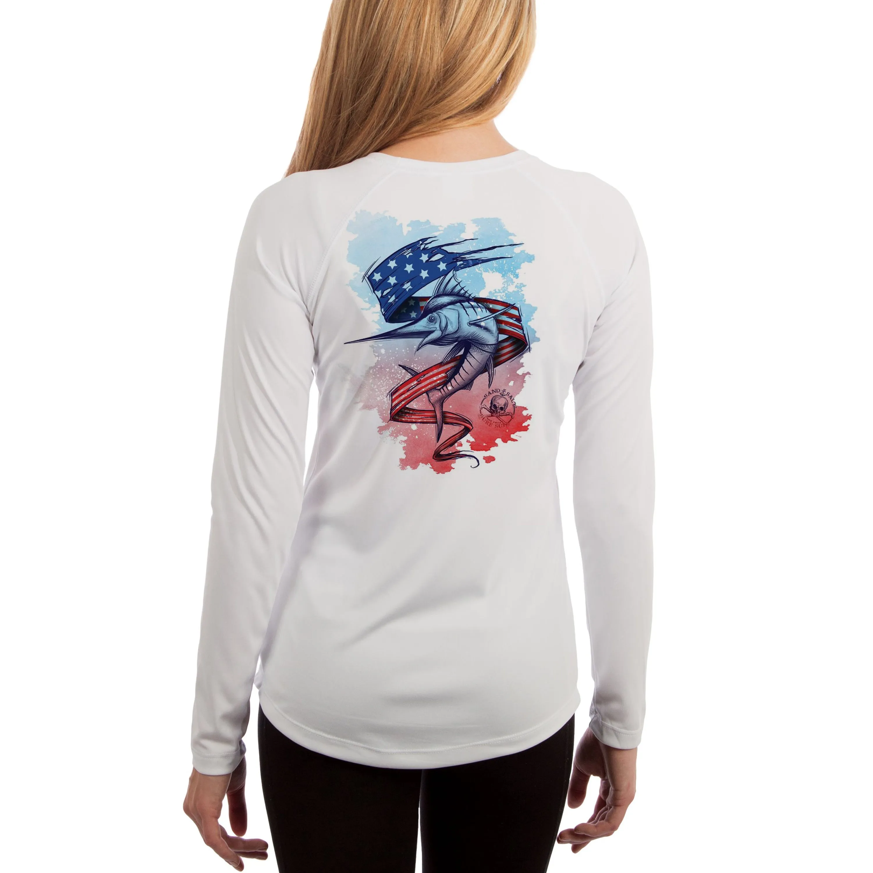 SAND.SALT.SURF.SUN. Marlin Flag  Women's UPF 50  UV Sun Protection Performance Long Sleeve T-Shirt