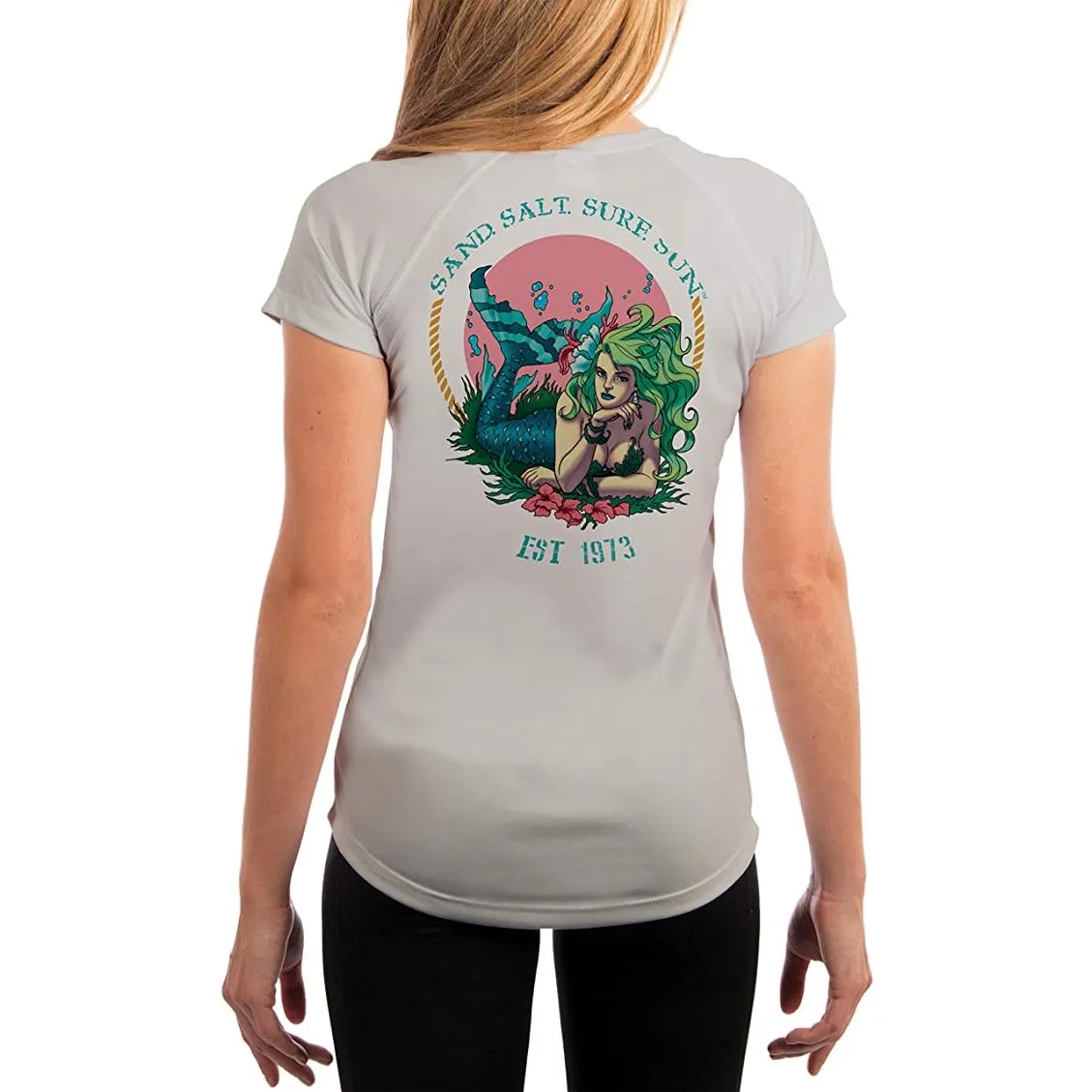 SAND.SALT.SURF.SUN. Mermaid Women's UPF 50  UV Sun Protection Performance Short Sleeve T-Shirt