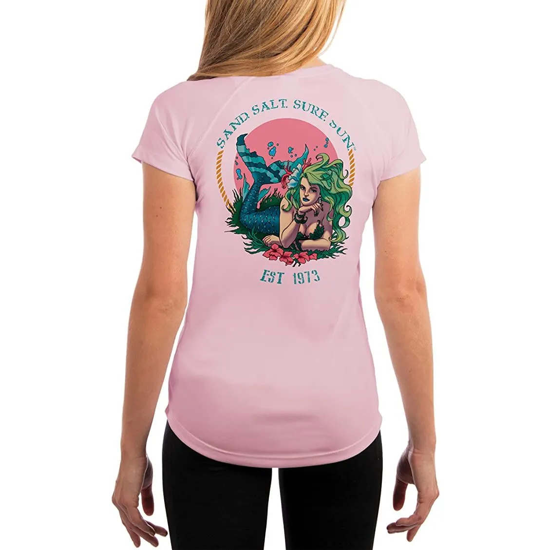 SAND.SALT.SURF.SUN. Mermaid Women's UPF 50  UV Sun Protection Performance Short Sleeve T-Shirt