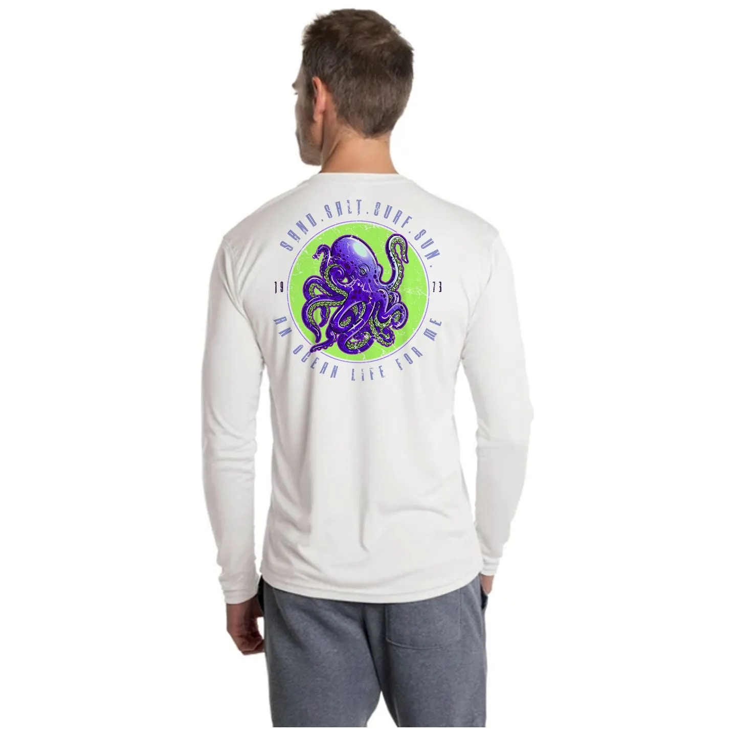 SAND.SALT.SURF.SUN. Octopus Men's UPF 50  UV Sun Protection Performance Long Sleeve T-Shirt