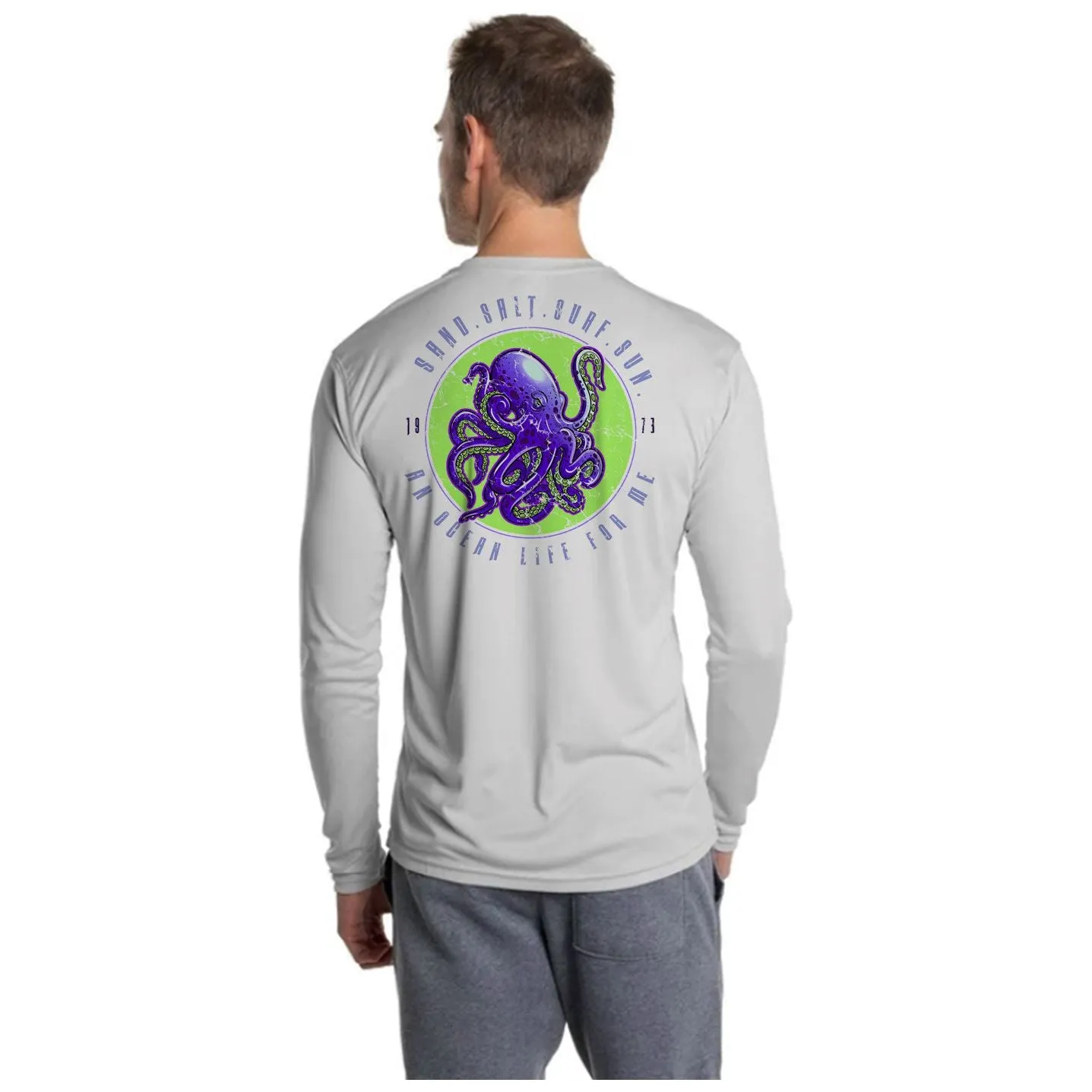 SAND.SALT.SURF.SUN. Octopus Men's UPF 50  UV Sun Protection Performance Long Sleeve T-Shirt