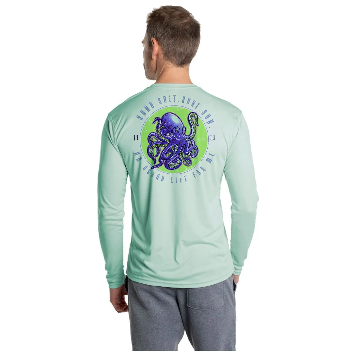 SAND.SALT.SURF.SUN. Octopus Men's UPF 50  UV Sun Protection Performance Long Sleeve T-Shirt