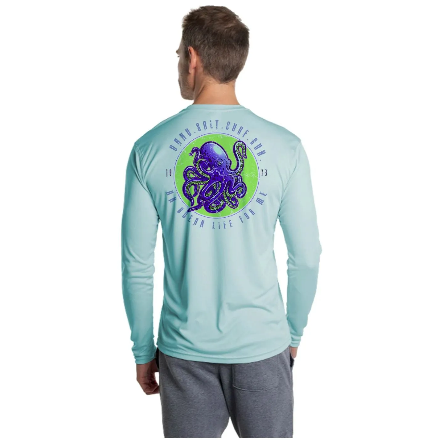 SAND.SALT.SURF.SUN. Octopus Men's UPF 50  UV Sun Protection Performance Long Sleeve T-Shirt