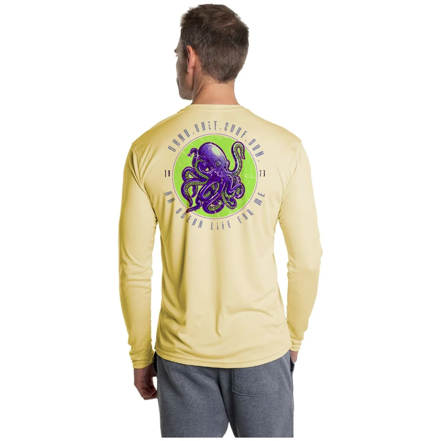 SAND.SALT.SURF.SUN. Octopus Men's UPF 50  UV Sun Protection Performance Long Sleeve T-Shirt