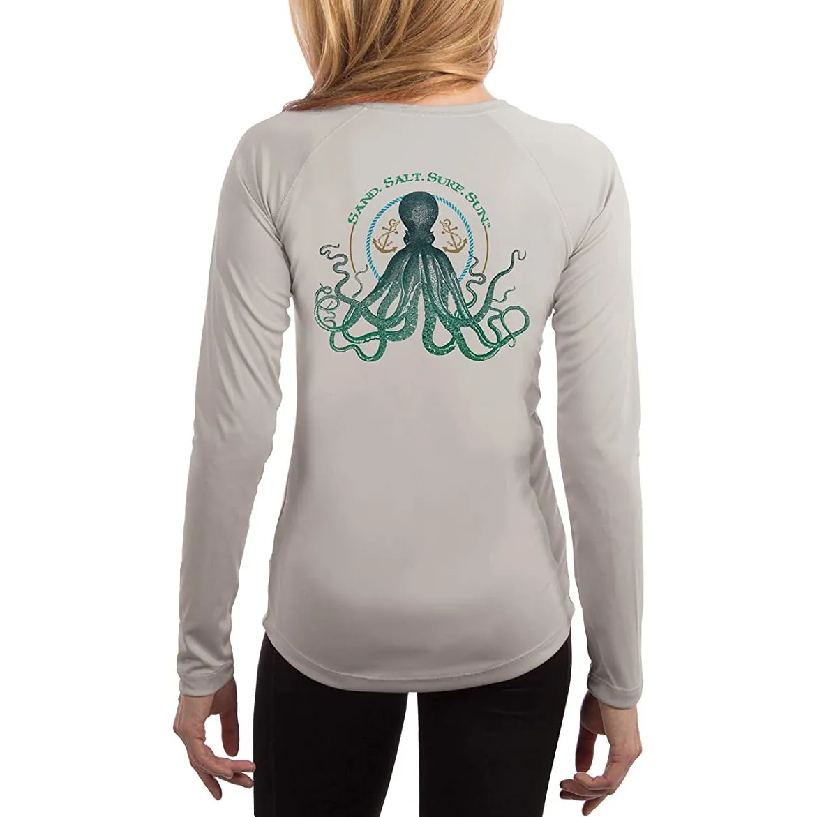 SAND.SALT.SURF.SUN. Octopus Women's UPF 50  UV Sun Protection Performance Long Sleeve T-Shirt