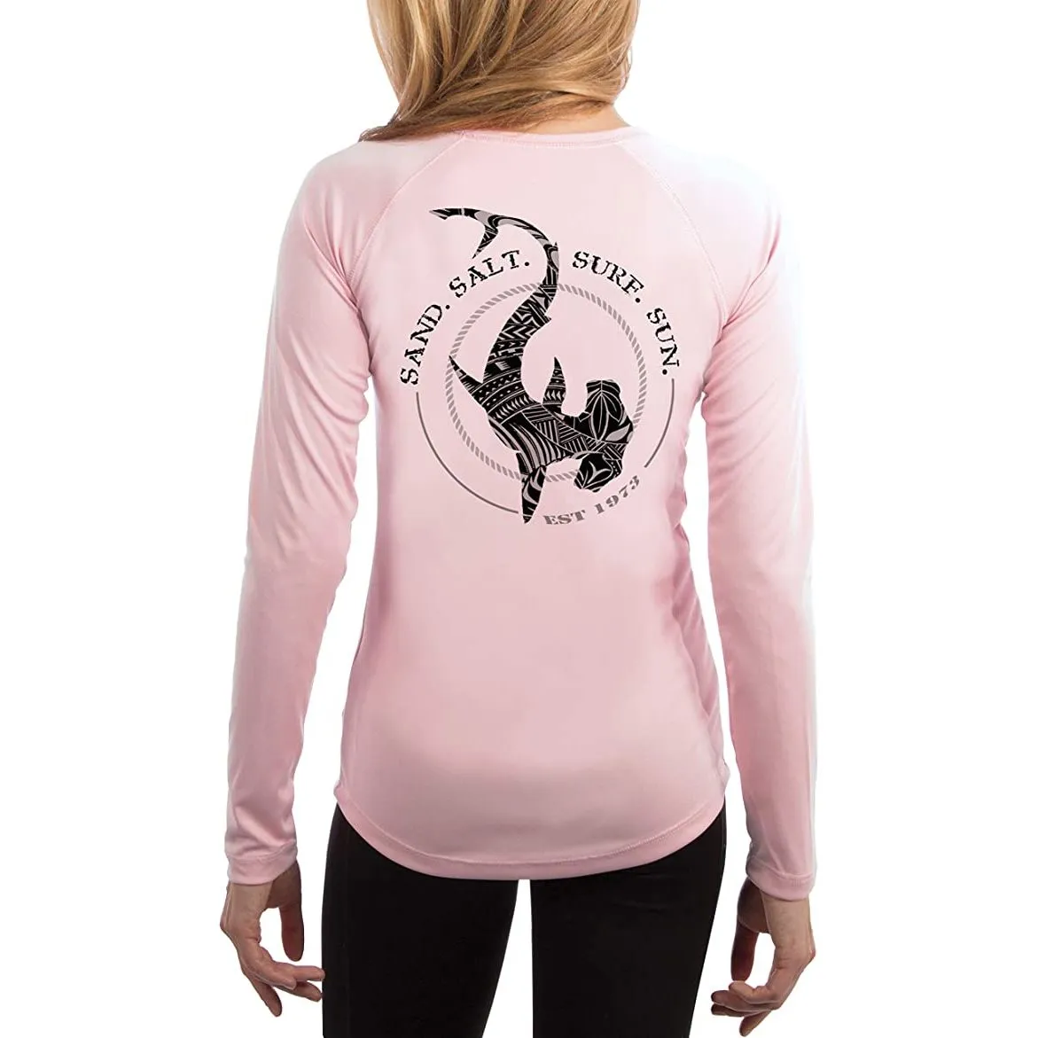 SAND.SALT.SURF.SUN. Polynesian Hammerhead Tribal Women's UPF 50  UV Sun Protection Performance Long Sleeve T-Shirt