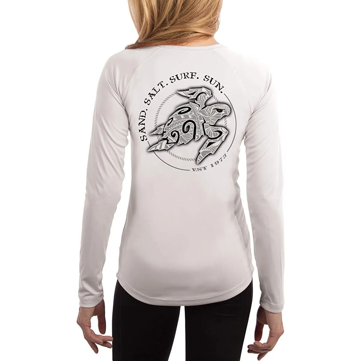 SAND.SALT.SURF.SUN. Polynesian Sea Turtle Women's UPF 50  UV Sun Protection Performance Long Sleeve T-Shirt
