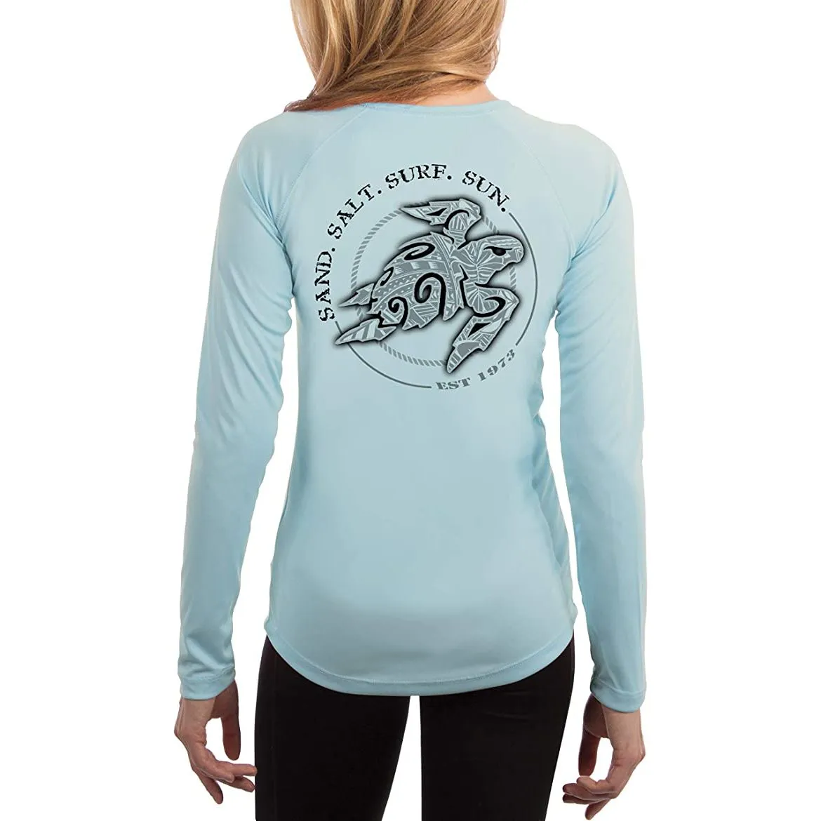 SAND.SALT.SURF.SUN. Polynesian Sea Turtle Women's UPF 50  UV Sun Protection Performance Long Sleeve T-Shirt