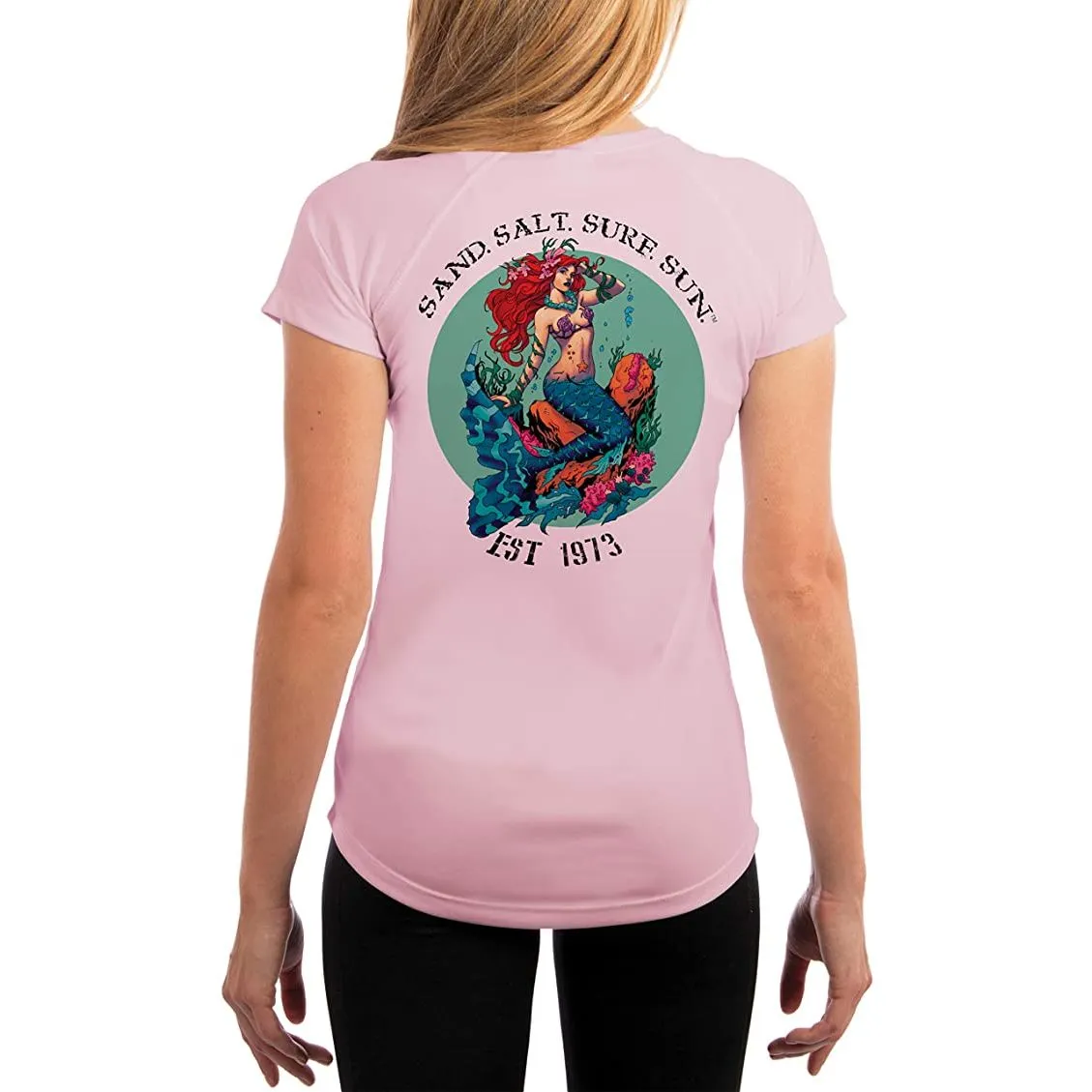 SAND.SALT.SURF.SUN. Redhead Mermaid Women's UPF 50  UV Sun Protection Performance Short Sleeve T-Shirt