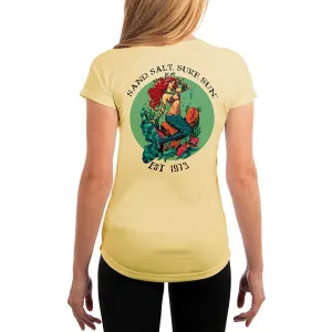 SAND.SALT.SURF.SUN. Redhead Mermaid Women's UPF 50  UV Sun Protection Performance Short Sleeve T-Shirt