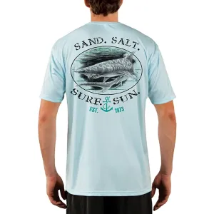 SAND.SALT.SURF.SUN. Shark Men's UPF 50  UV Sun Protection Performance Short Sleeve T-Shirt