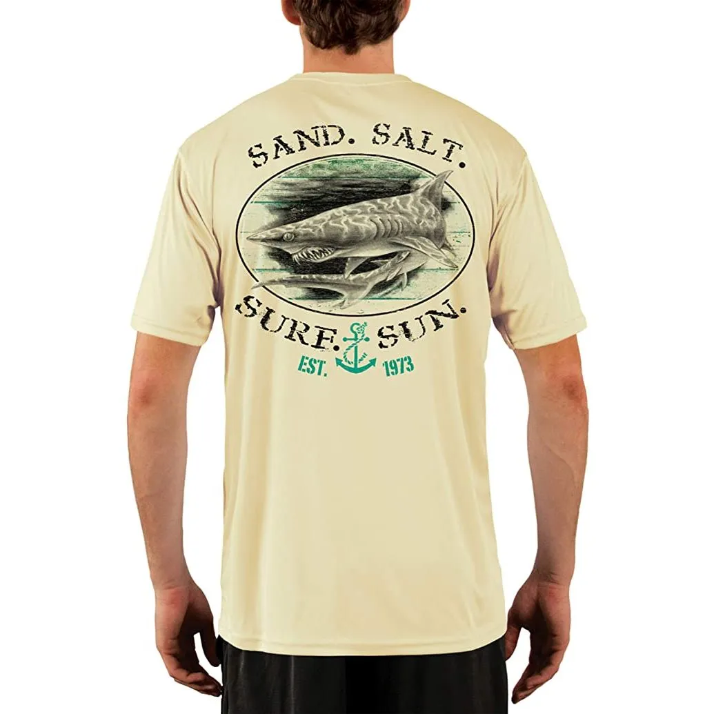 SAND.SALT.SURF.SUN. Shark Men's UPF 50  UV Sun Protection Performance Short Sleeve T-Shirt