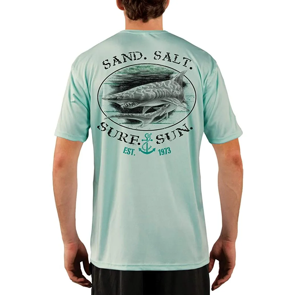 SAND.SALT.SURF.SUN. Shark Men's UPF 50  UV Sun Protection Performance Short Sleeve T-Shirt