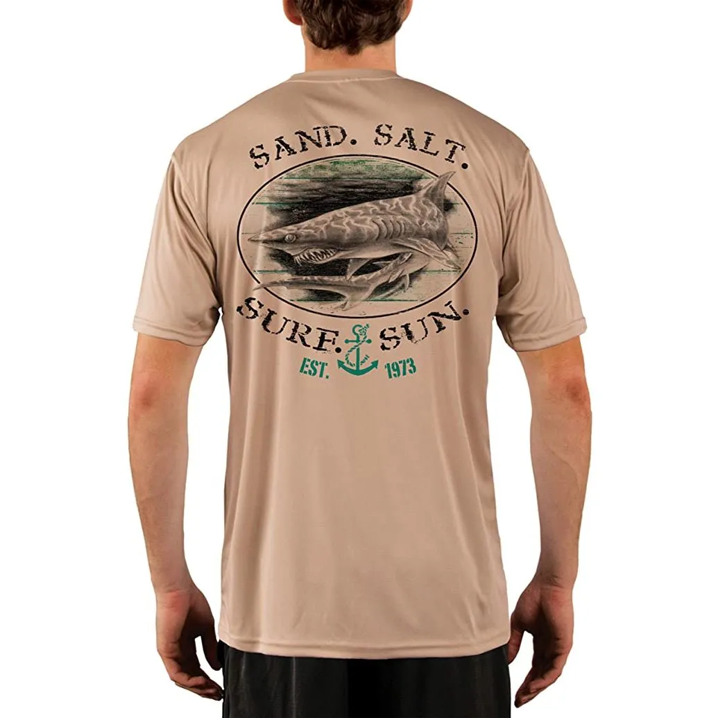 SAND.SALT.SURF.SUN. Shark Men's UPF 50  UV Sun Protection Performance Short Sleeve T-Shirt