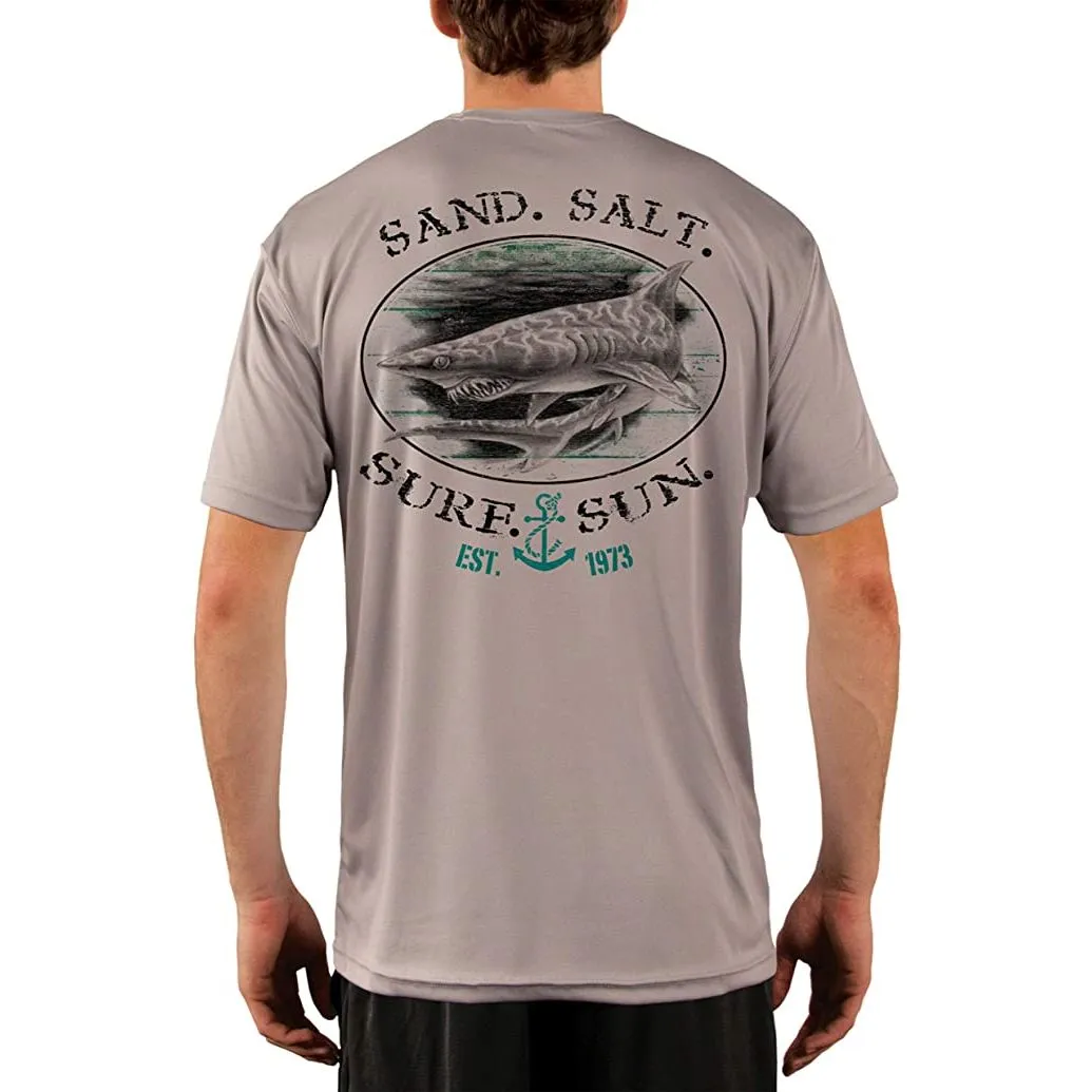 SAND.SALT.SURF.SUN. Shark Men's UPF 50  UV Sun Protection Performance Short Sleeve T-Shirt
