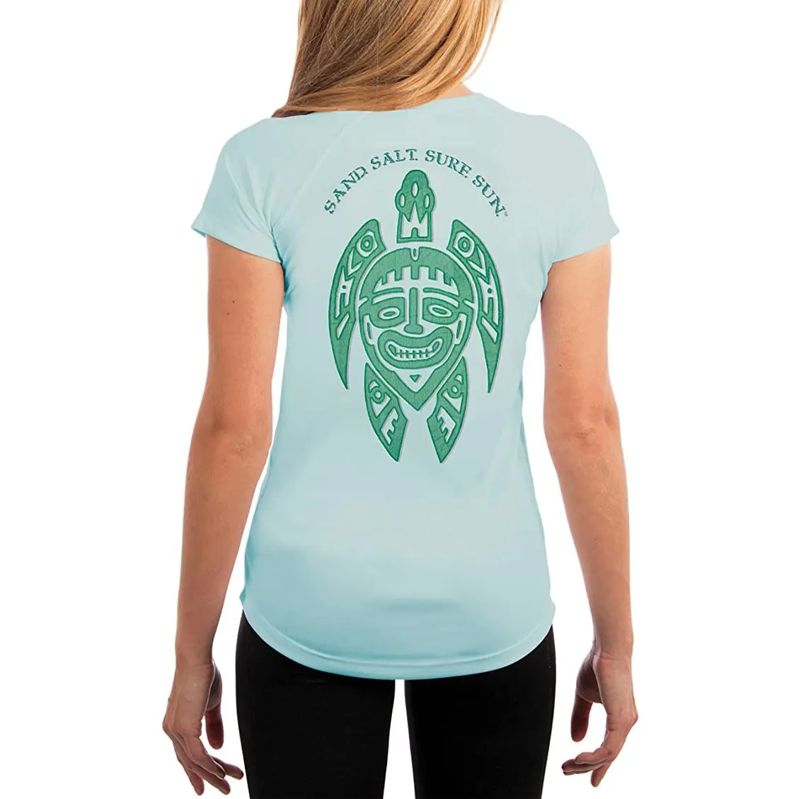 SAND.SALT.SURF.SUN. Turtle Women's UPF 50  UV Sun Protection Performance Short Sleeve T-Shirt
