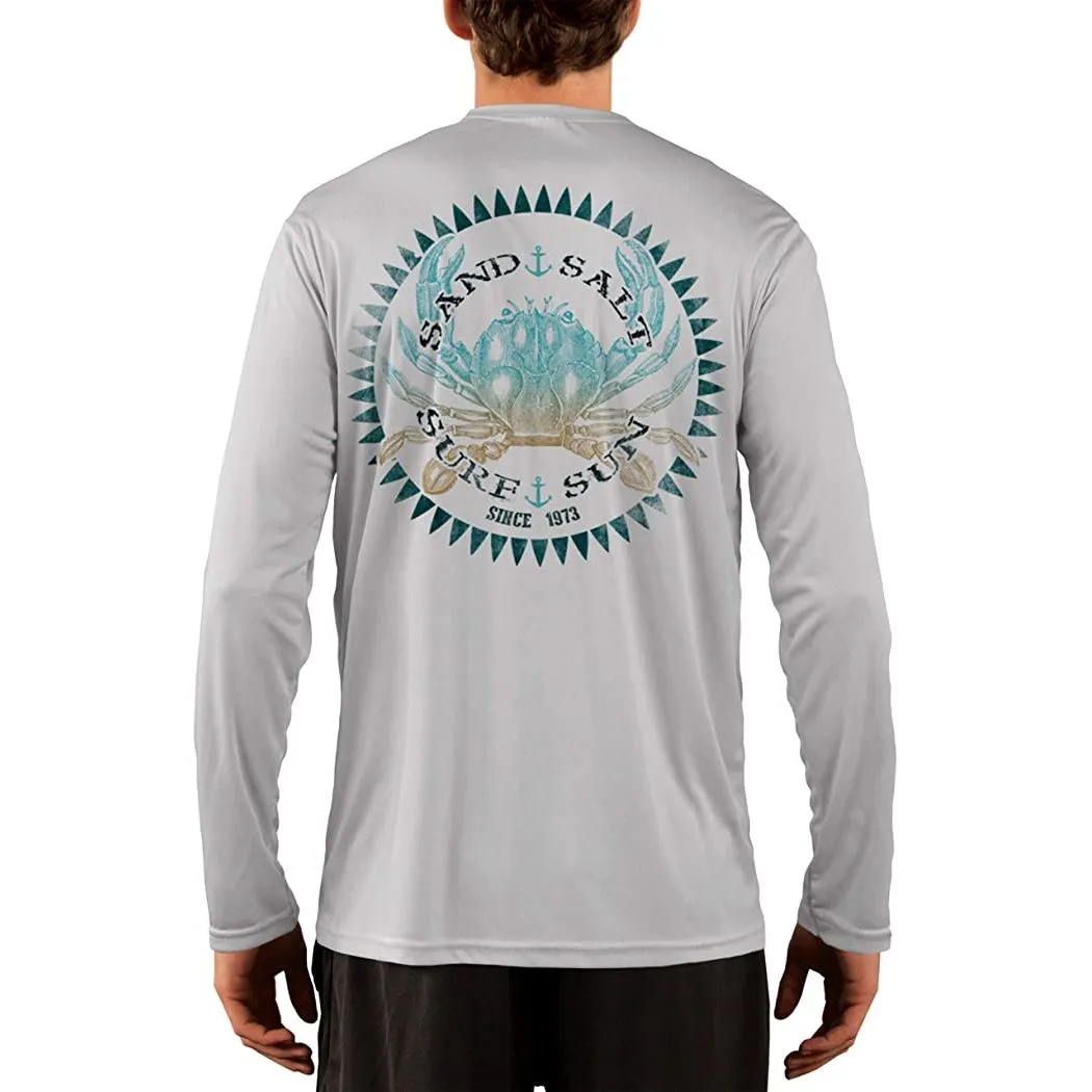 SAND.SALT.SURF.SUN. Vintage Crab Men's UPF 50  UV Sun Protection Performance Long Sleeve T-Shirt