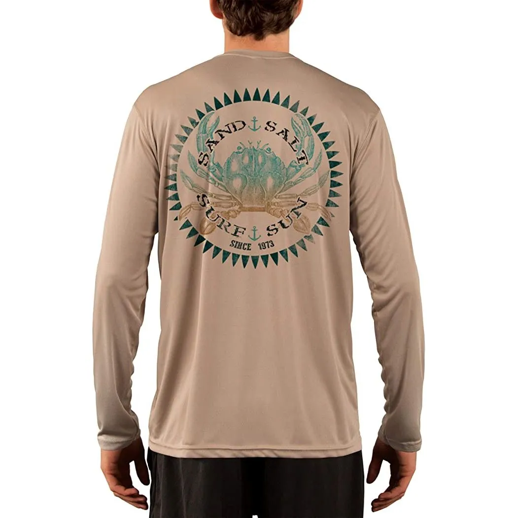 SAND.SALT.SURF.SUN. Vintage Crab Men's UPF 50  UV Sun Protection Performance Long Sleeve T-Shirt