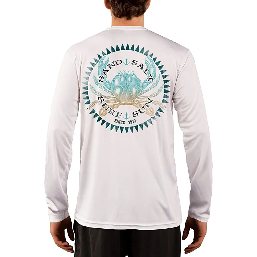 SAND.SALT.SURF.SUN. Vintage Crab Men's UPF 50  UV Sun Protection Performance Long Sleeve T-Shirt