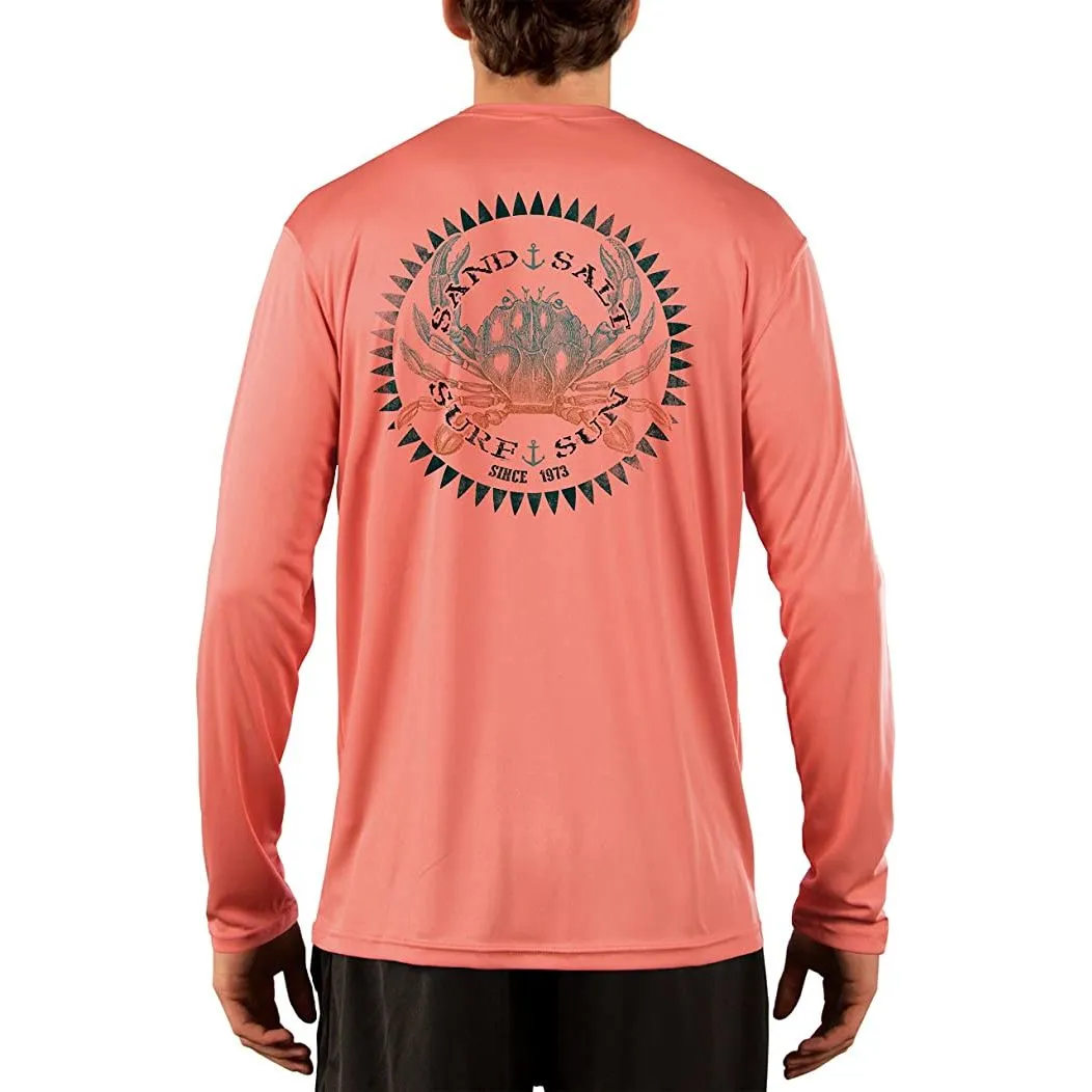 SAND.SALT.SURF.SUN. Vintage Crab Men's UPF 50  UV Sun Protection Performance Long Sleeve T-Shirt