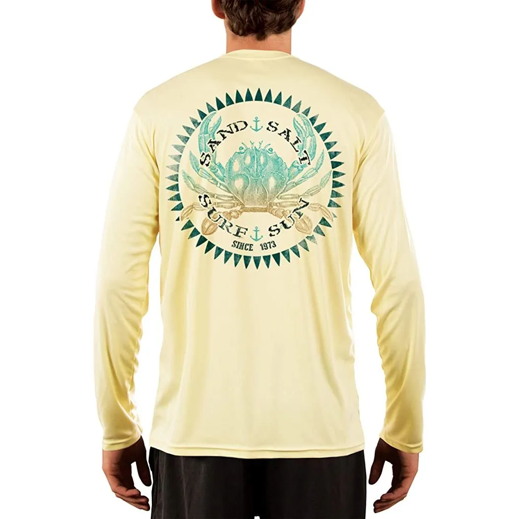 SAND.SALT.SURF.SUN. Vintage Crab Men's UPF 50  UV Sun Protection Performance Long Sleeve T-Shirt