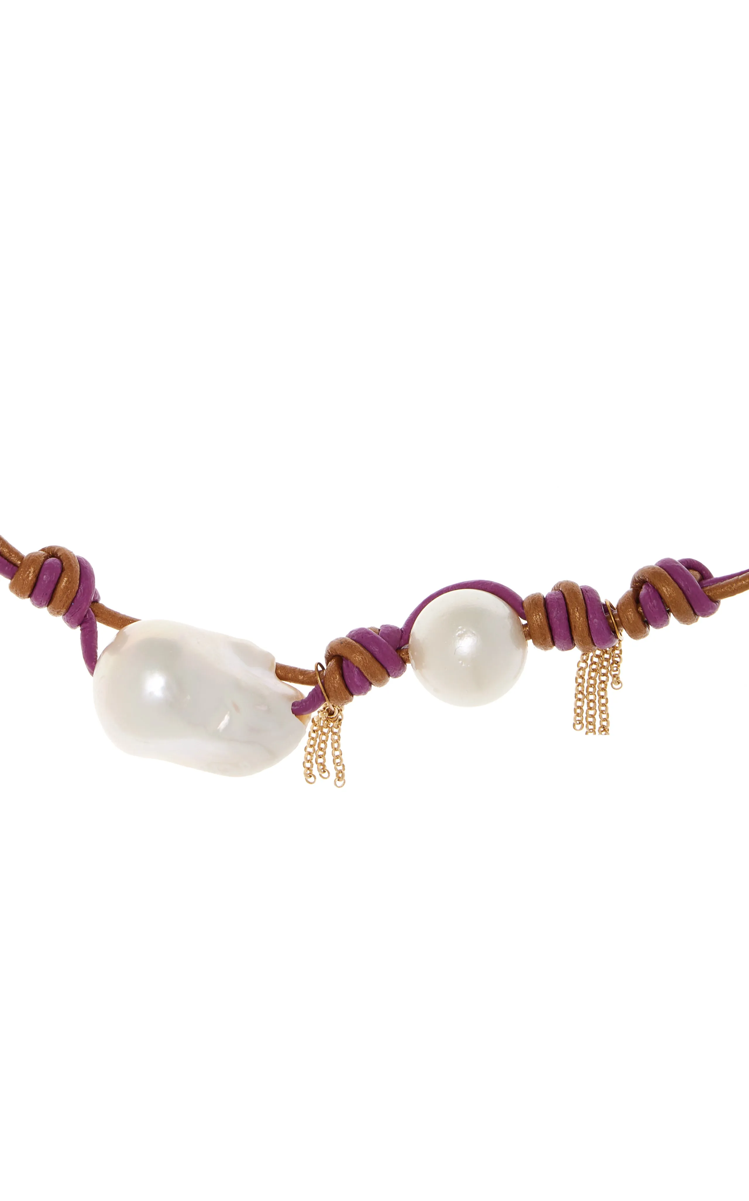 Santorini Sunrise Rocker Pearl Gold Chain Leather Necklace