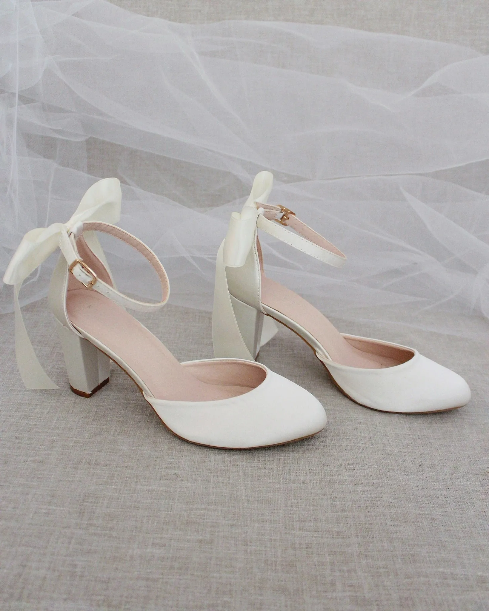 Satin Block Heel with Satin Back Bow
