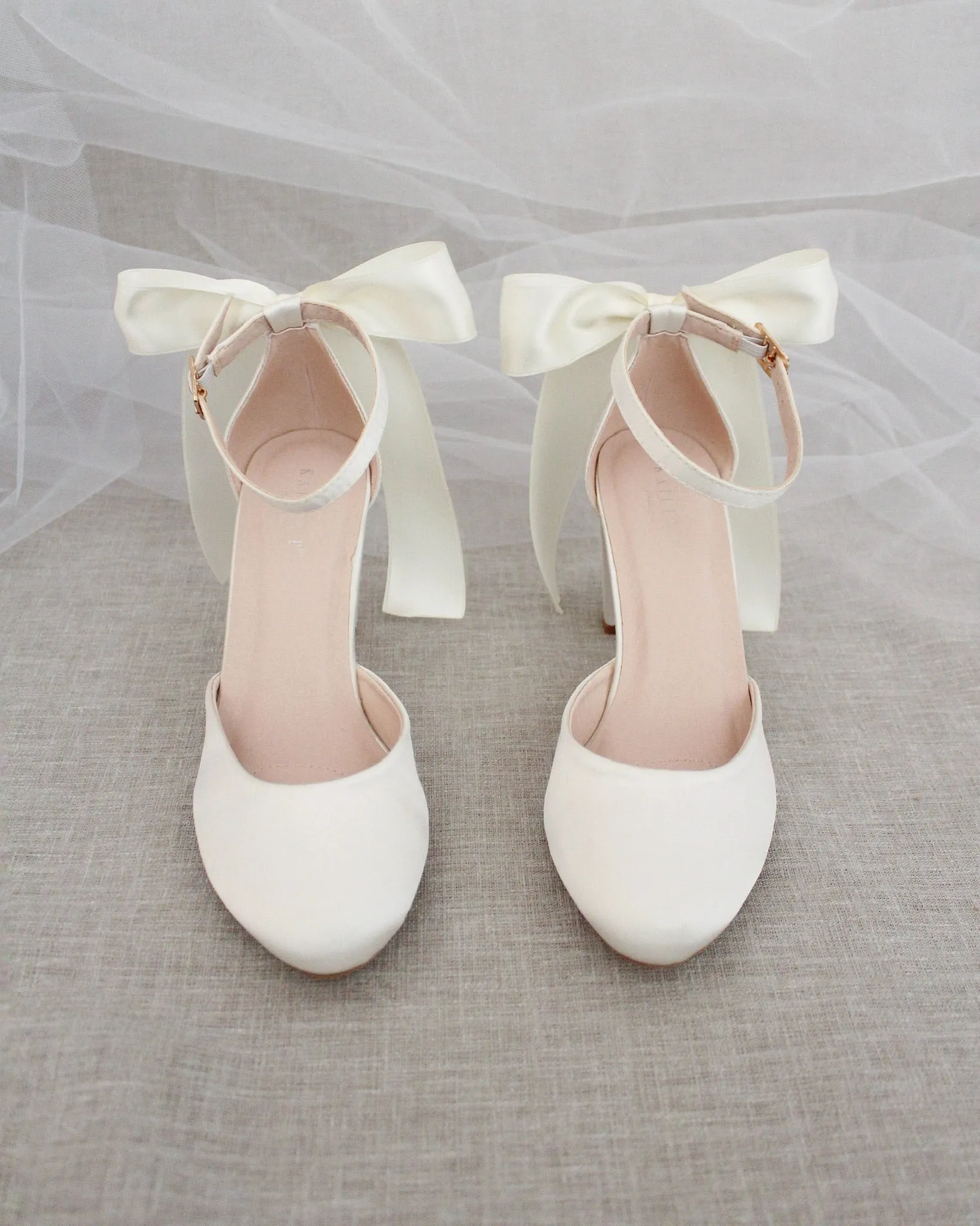 Satin Block Heel with Satin Back Bow