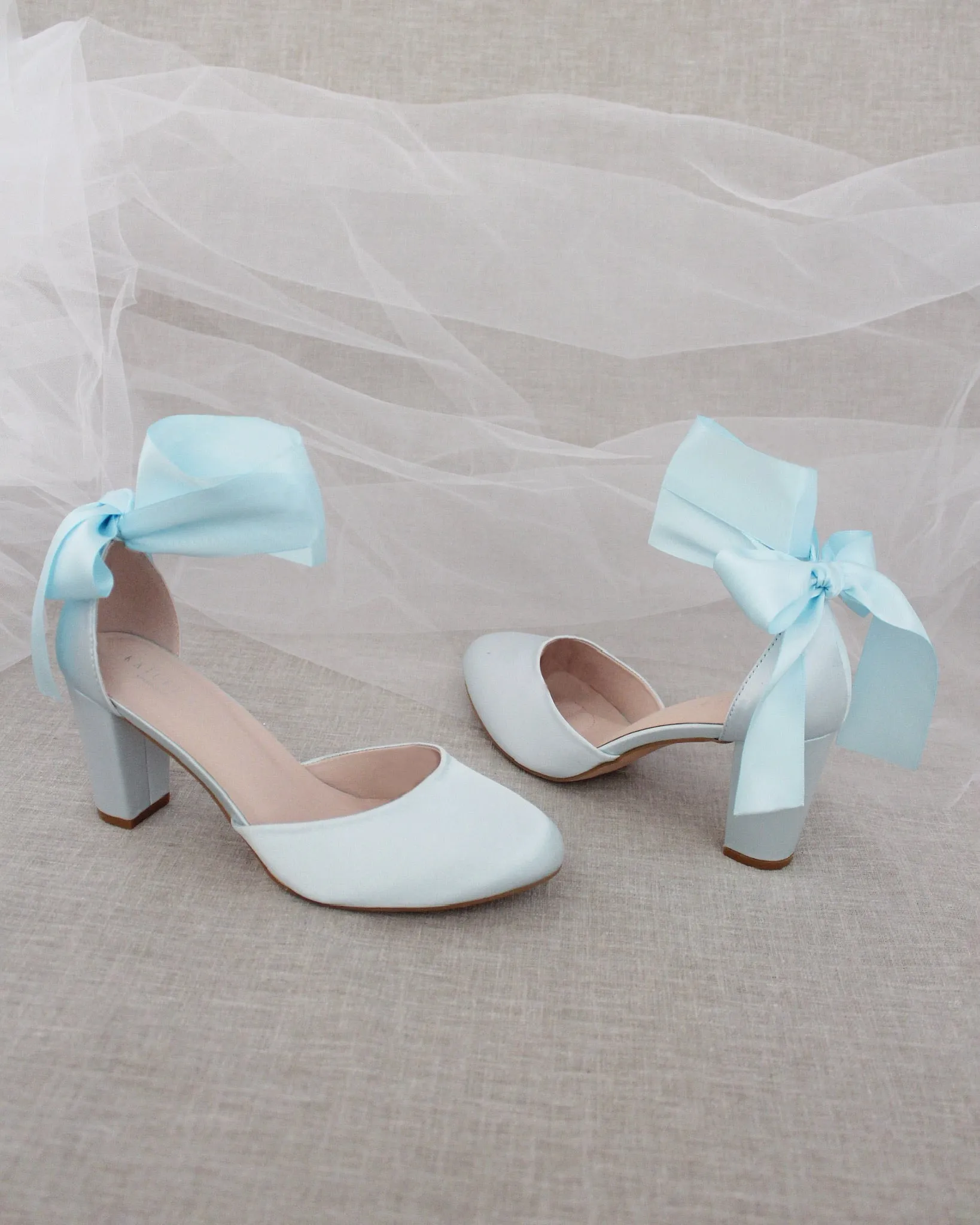 Satin Block Heel with Wrapped Satin Tie