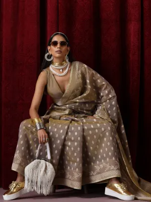 Scindia Grey Cotton Silk Dual Shade Saree with Blouse Fabric